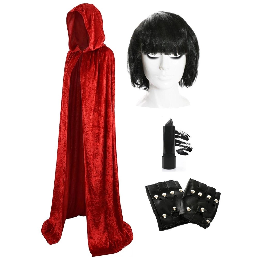 Adults Traitor Claudia Costume | 4 Pcs | Red Velour Cape, Wig, Gloves & Lipstick