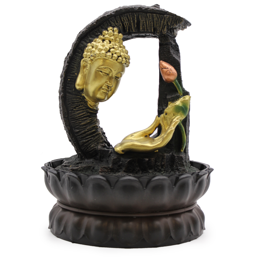 Tabletop Water Feature 30cm Golden Buddha Lotus