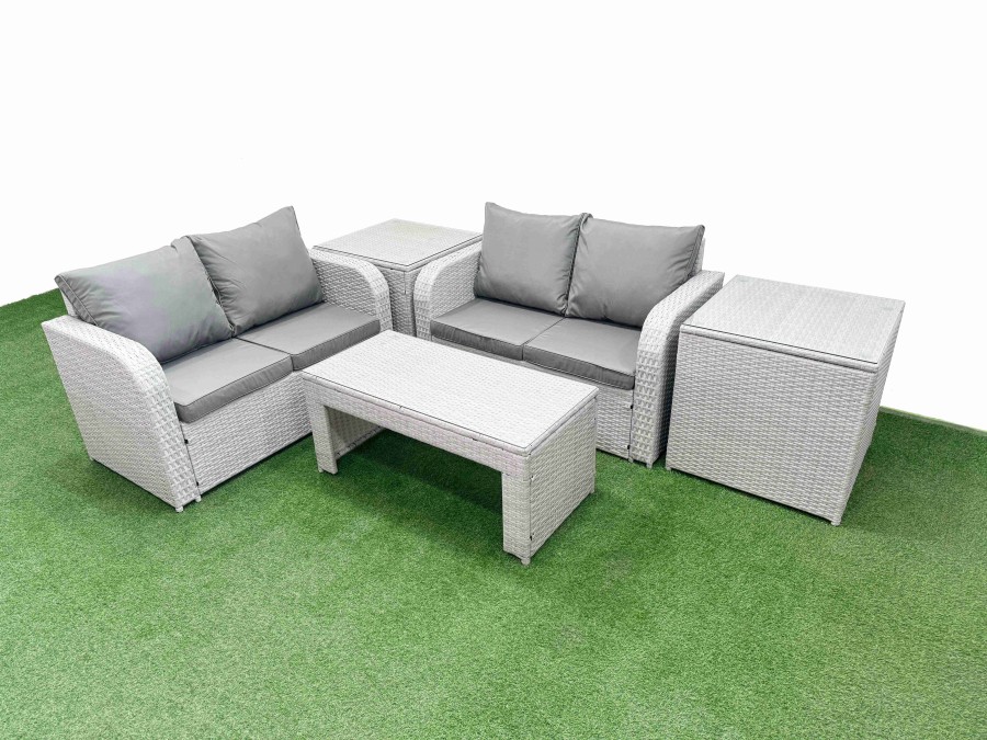 Click to view product details and reviews for Fimous 4 Seater Outdoor Love Sofa Set Rattan Garden Furniture Set With Oblong Coffee Table 2 Side Tables Light Grey. Click to view product details and reviews for Fimous 4 Seater Outdoor Love Sofa Set Rattan Garden Furniture Set With Oblong Coffee Table 2 Side Tables Light Grey.