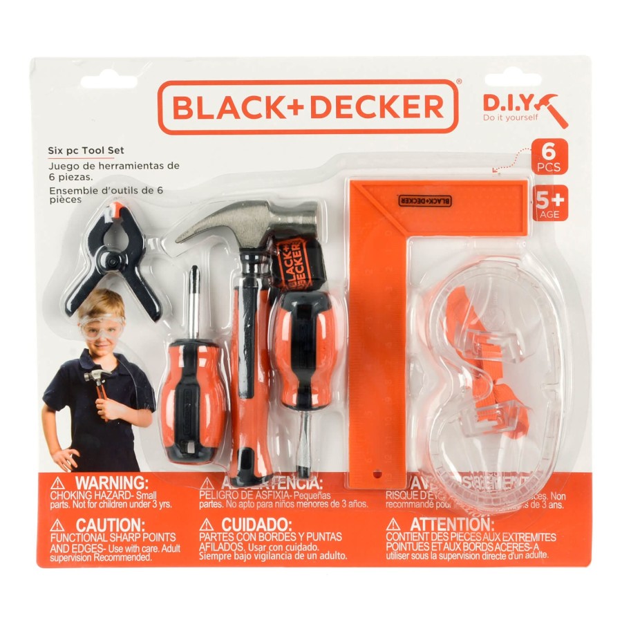 Black + Decker 6 Piece Kids Tool Set Childs Construction DIY Play