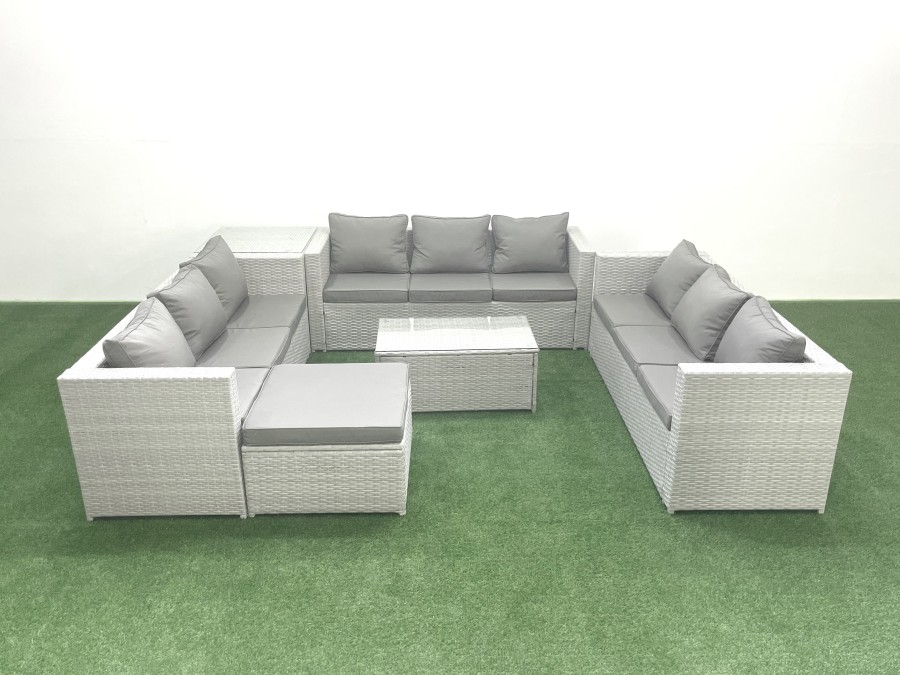 Click to view product details and reviews for Fimous Rattan Garden Outdoor Furniture Set 10 Seater Garden Sofa Coffee Table Set With Big Footstool Side Table Light Grey Mixed.