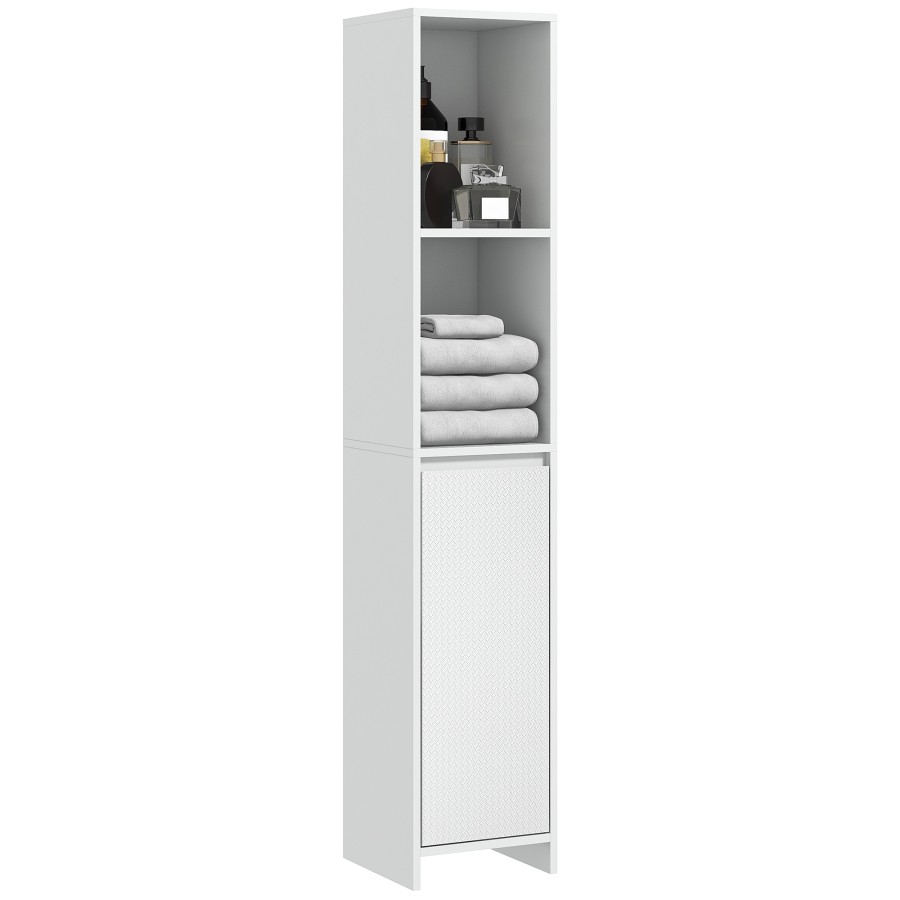 Click to view product details and reviews for Homcom Narrow Bathroom Cabinet Slim Bathroom Storage Unit With Open Compartment Freestanding Storage Cupboard For Small Spaces 30 X 30 X 160 Cm Wh.