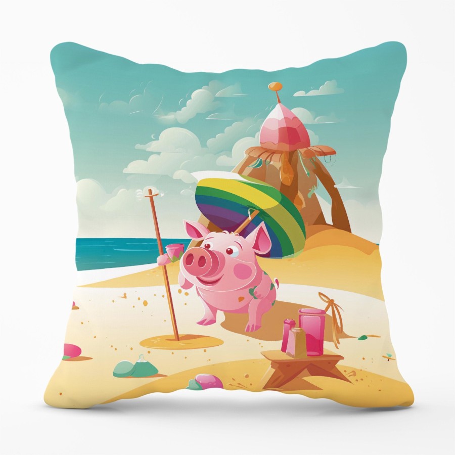 Piglet On A Beach Holiday Cushions