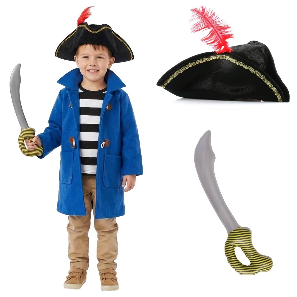 Kids Pirate Costume | 4 Pcs | Jacket, T-shirt, Hat & Inflatable Sword
