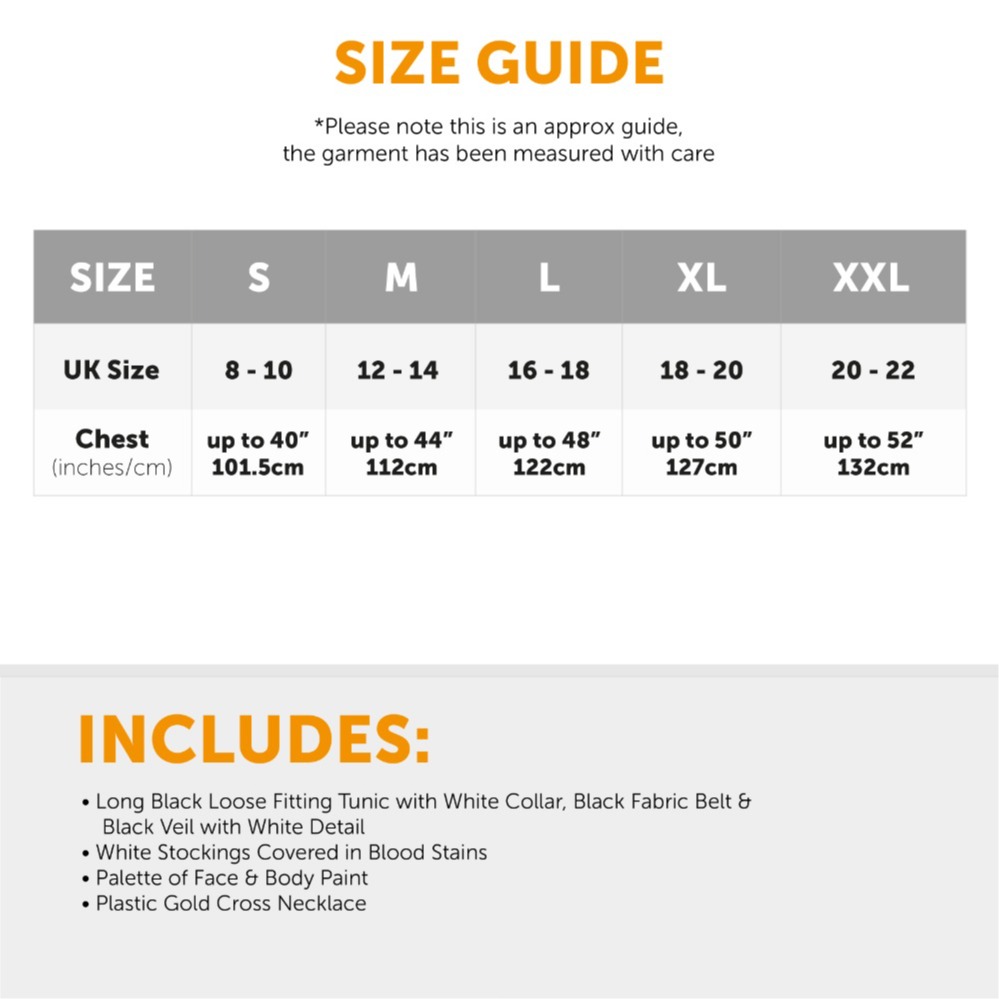 Adults Nun Zombie Costume with Bloody Tights & Cross Necklace