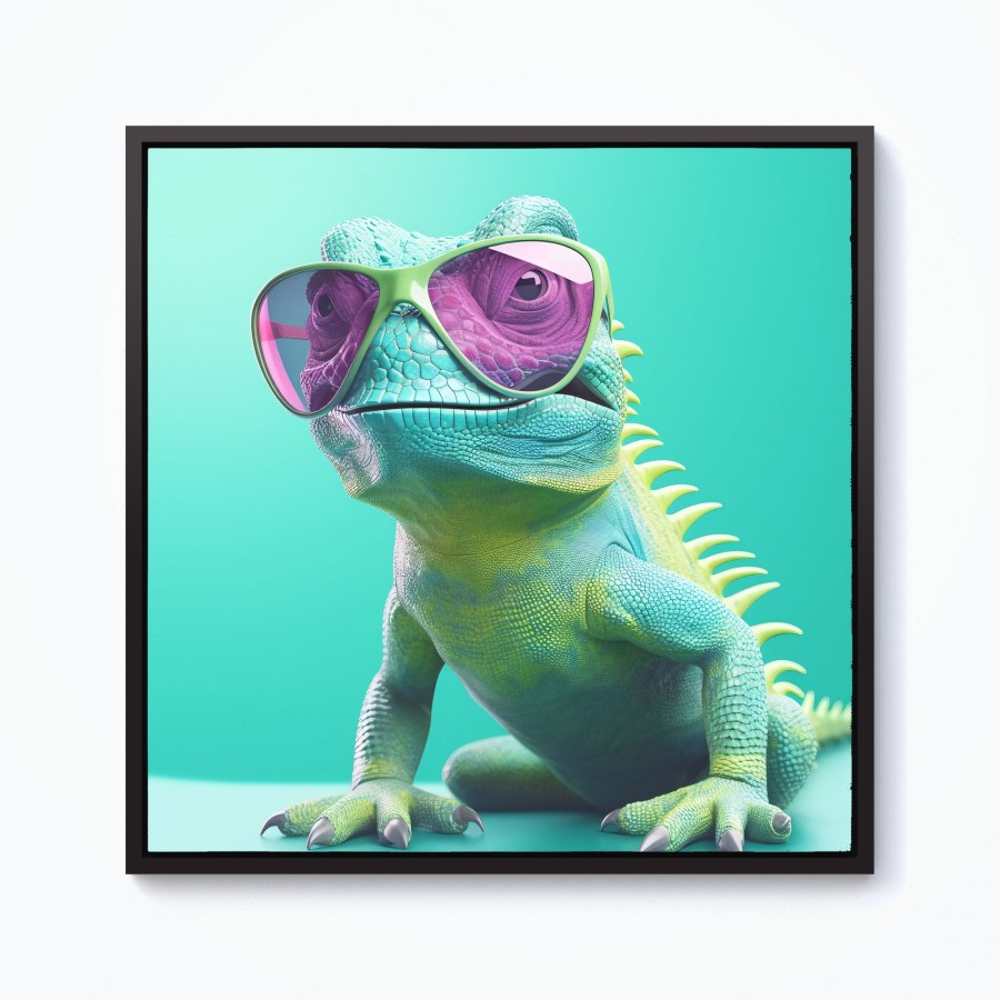 Click to view product details and reviews for Happy Splashart Iguana Wearing Glasses Framed Canvas 10 X 10 Black.