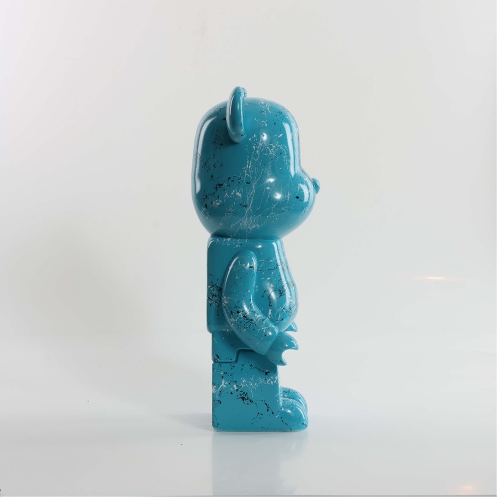 Blue Aqua Marble Hand Painted Custom Resin Bear Statue Sculpture 28cm Home Accessories Desk Ornament Collectible Piece Graffiti Urban Art