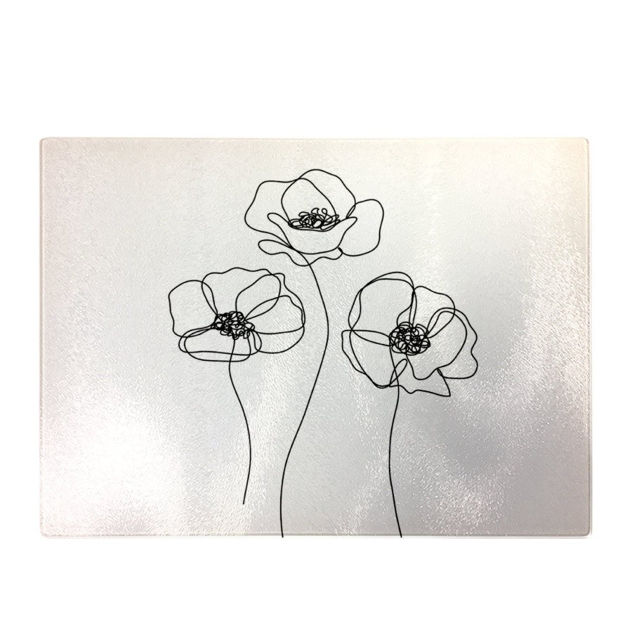 Click to view product details and reviews for Monochrome Line Drawn Poppies Glass Chopping Board.