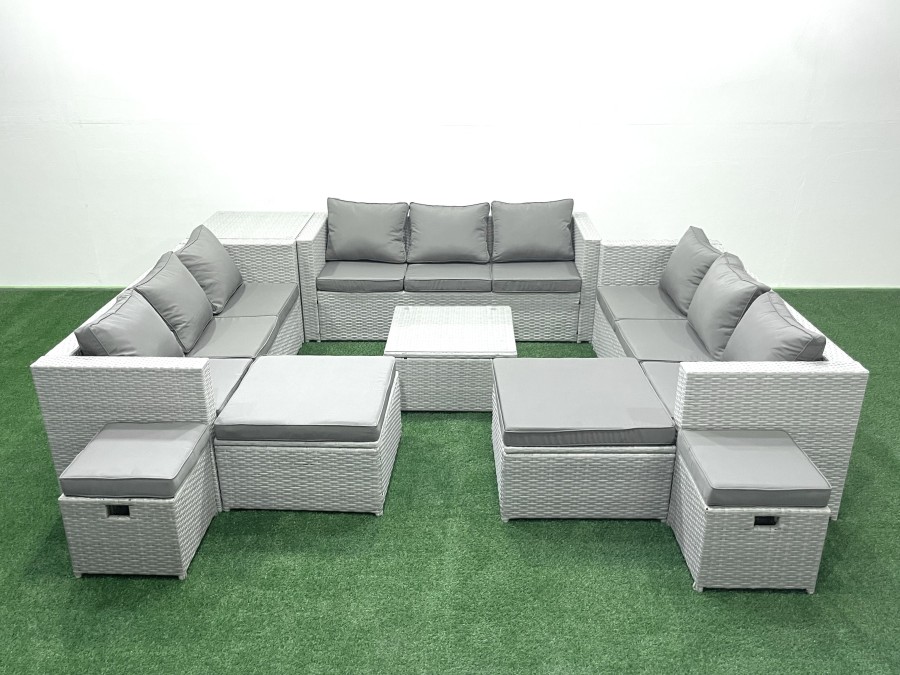 Click to view product details and reviews for Fimous Garden Outdoor Furniture Set 14 Seater Rattan Sofa Set With Side Table 4 Footstools Light Grey Mixed.