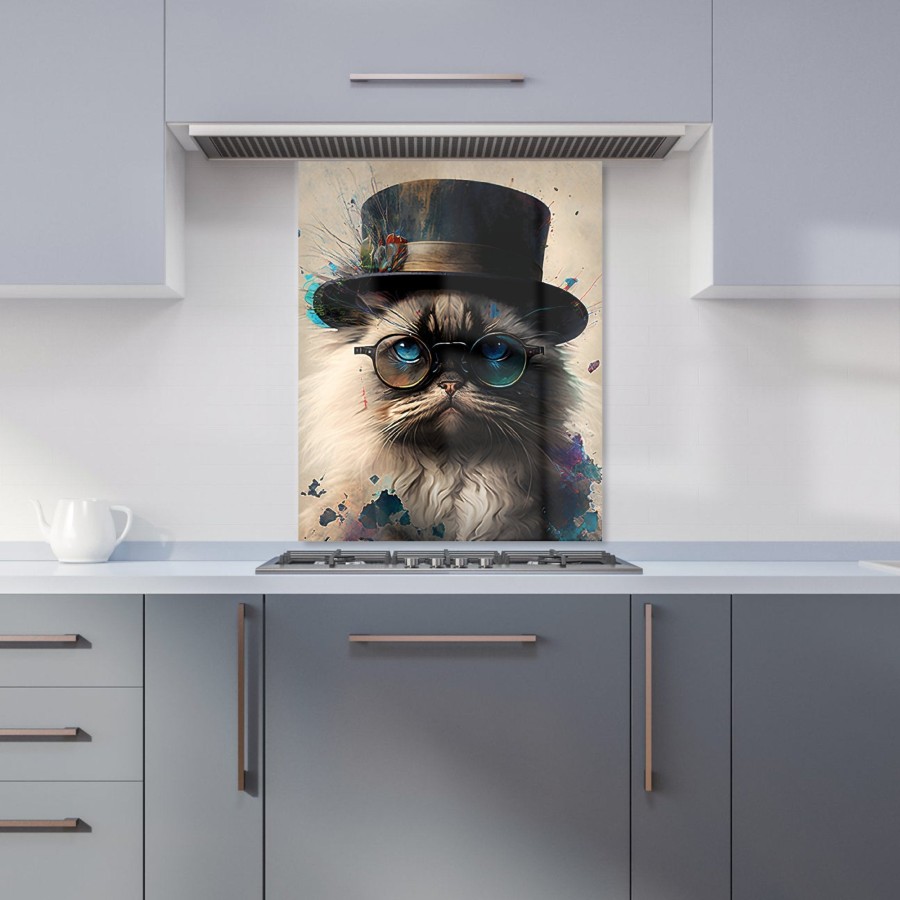 Click to view product details and reviews for Ragdoll Cat With Glasses Splashart Kitchen Splashback W600mm X H750mm.