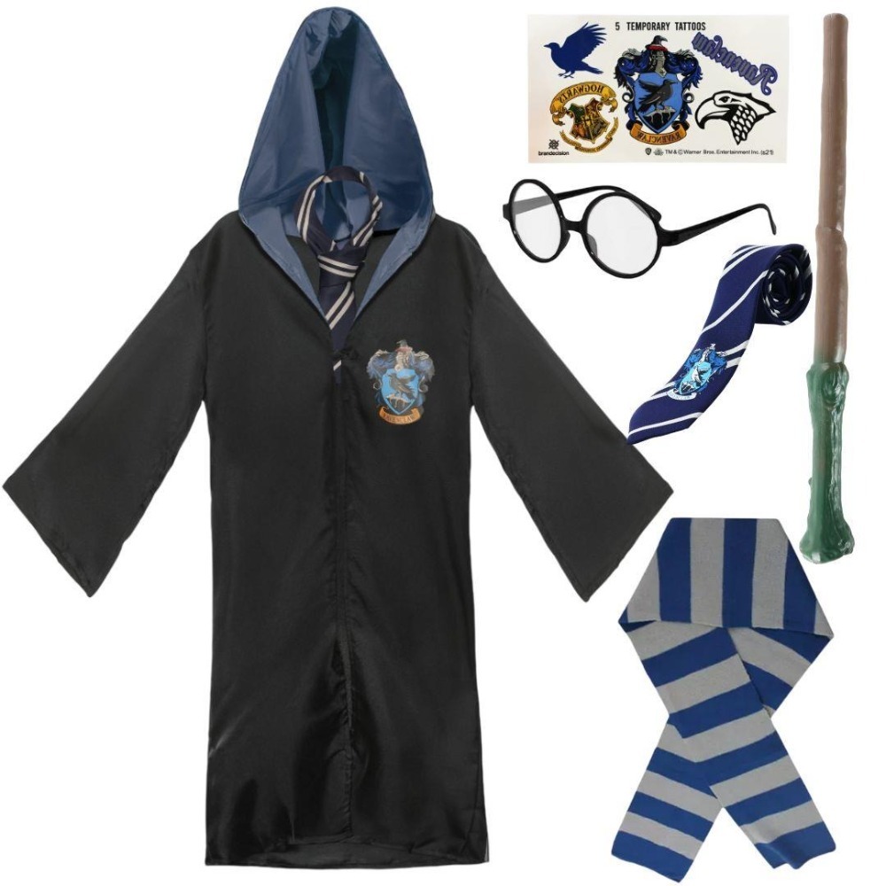 Click to view product details and reviews for Adults Harry Potter Costume 6 Pcs Ravenclaw Cloak Tie Tattoos Wand Glasses Scarf Large.