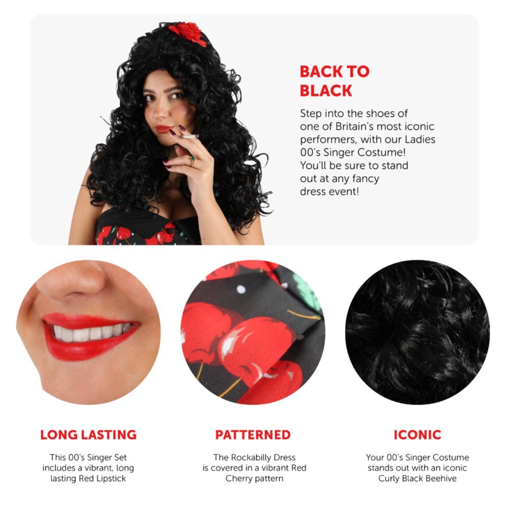 2000's Singer Costume - with Beehive Wig, Lipstick, Fake Cigarettes & Inflatable Champagne Bottle