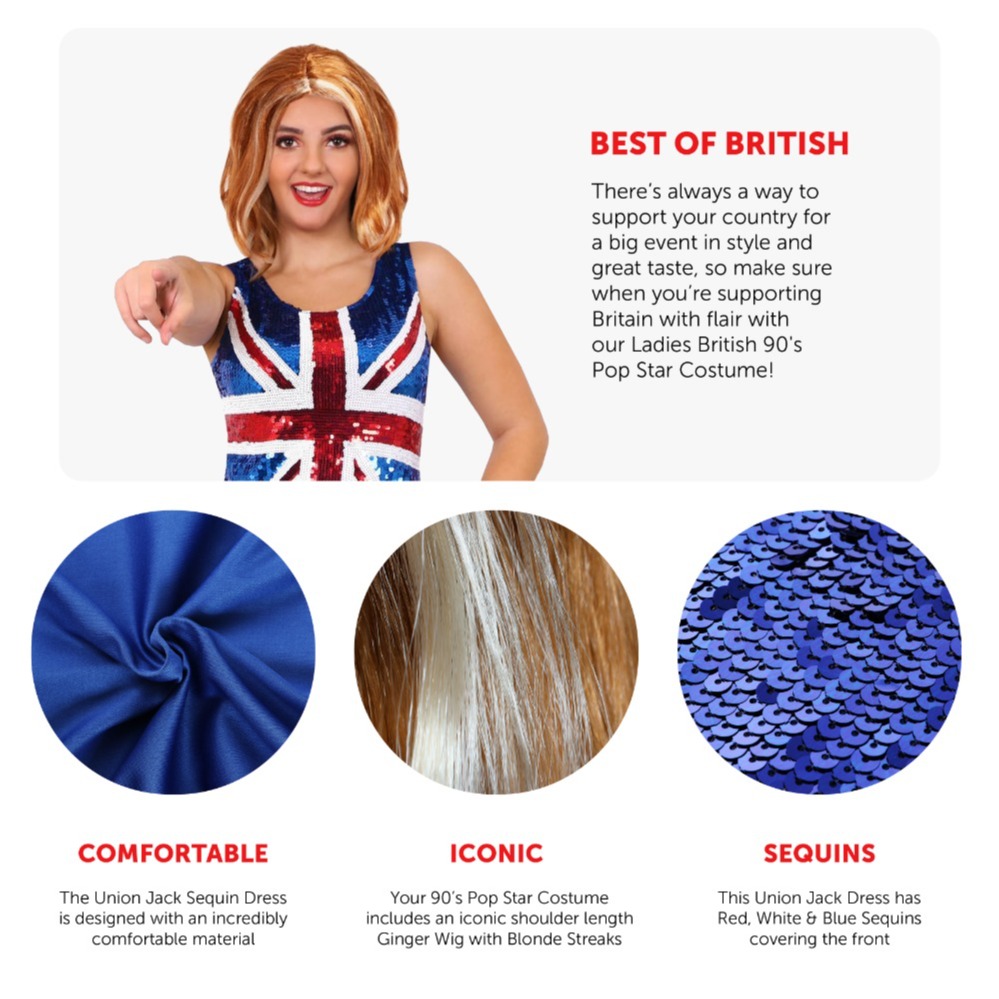 Sequin Union Jack Dress & Ginger Wig