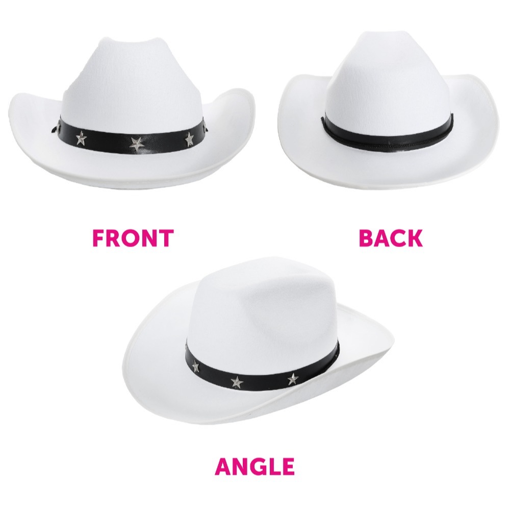 Western Cowboy Accessory Set - White Star Studded Hat & American Flag