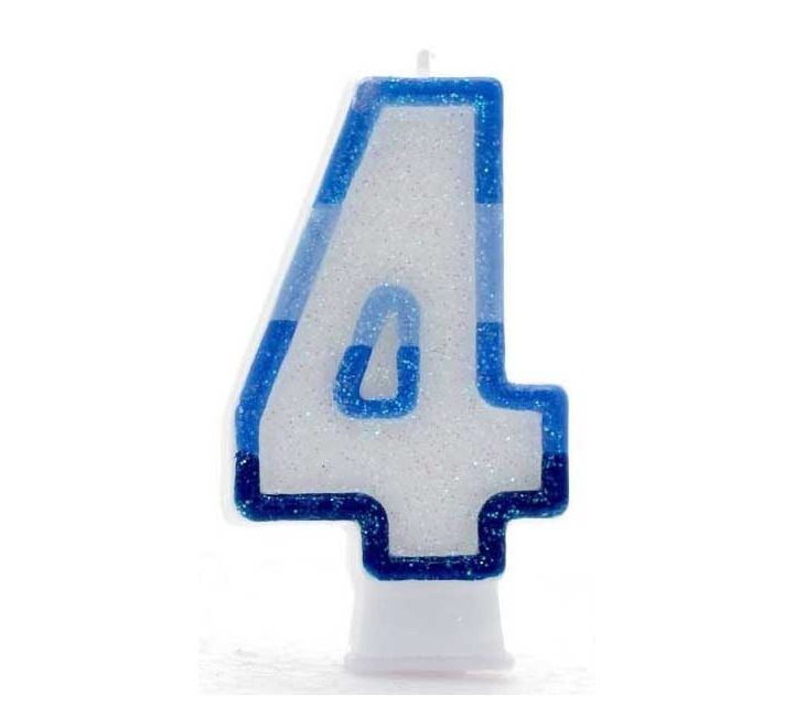 Click to view product details and reviews for Blue Coloured Number 4 Candle.