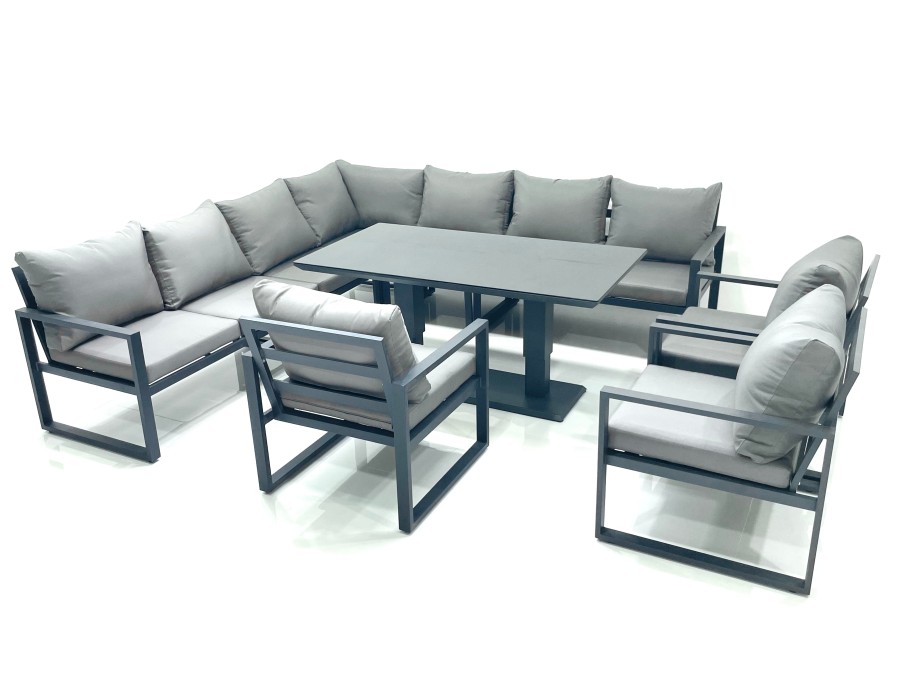 Click to view product details and reviews for Fimous 10 Seater Outdoor Aluminum Garden Furniture Set Corner Sofa 3 Chairs Adjustable Rising Lifting Dining Table Sets Dark Grey.