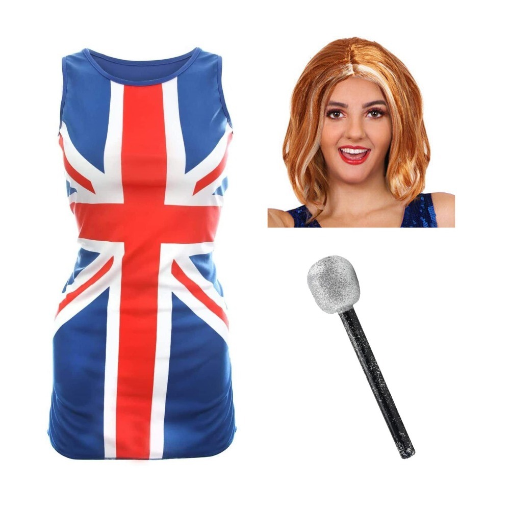 Click to view product details and reviews for Ladies Union Jack Dress Ginger Wig Mic Set Large.