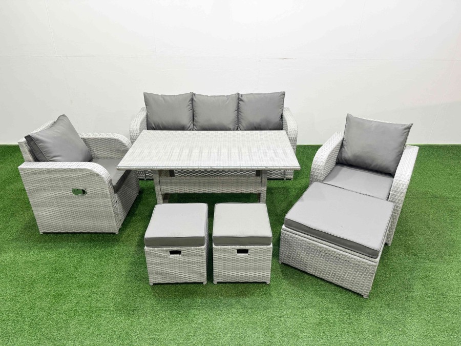 Click to view product details and reviews for Fimous Pe Rattan Garden Furniture Set Reclining Chair Sofa Lounge Sofa Set Rectangular Dining Table 3 Stools Light Grey. Click to view product details and reviews for Fimous Pe Rattan Garden Furniture Set Reclining Chair Sofa Lounge Sofa Set Rectangular Dining Table 3 Stools Light Grey.