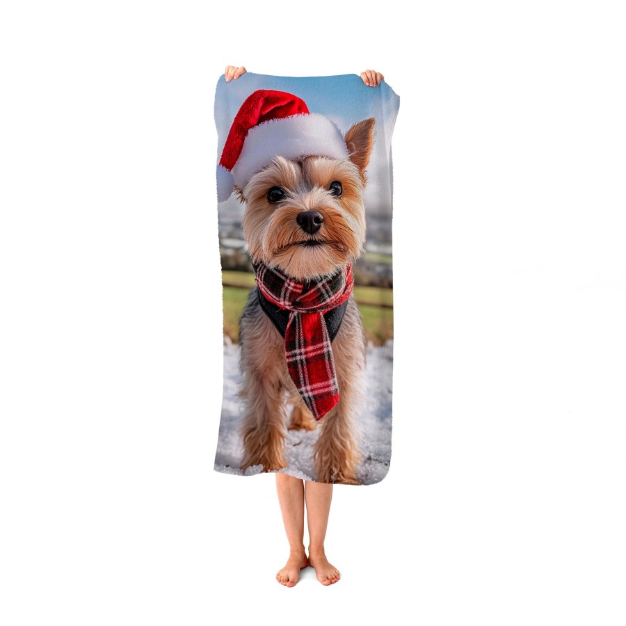 Snowy Christmas Yorkshire Terrier Beach Towel