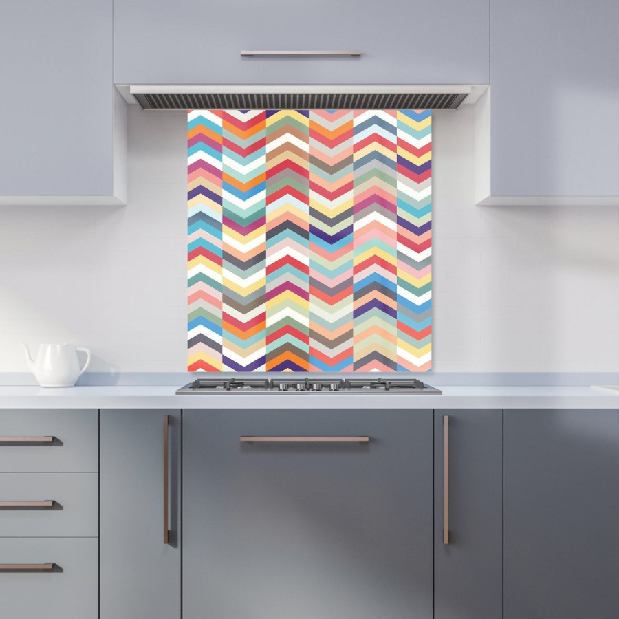 Click to view product details and reviews for Geometric Multi Colored Chevron Pattern Kitchen Splashback W700mm X H750mm.