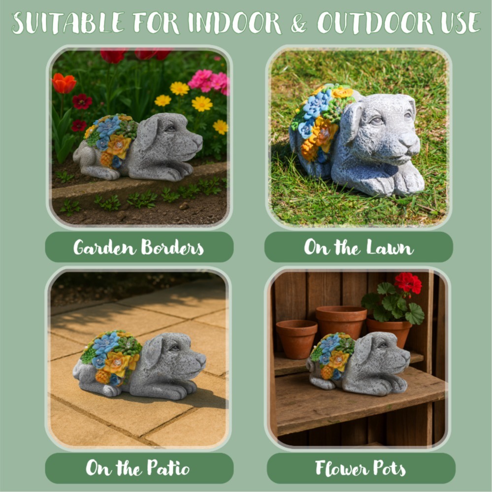 Solar Dog & Cat Statue Set (Dog: 10x14x20cm, Cat: 11.5x22x15cm)