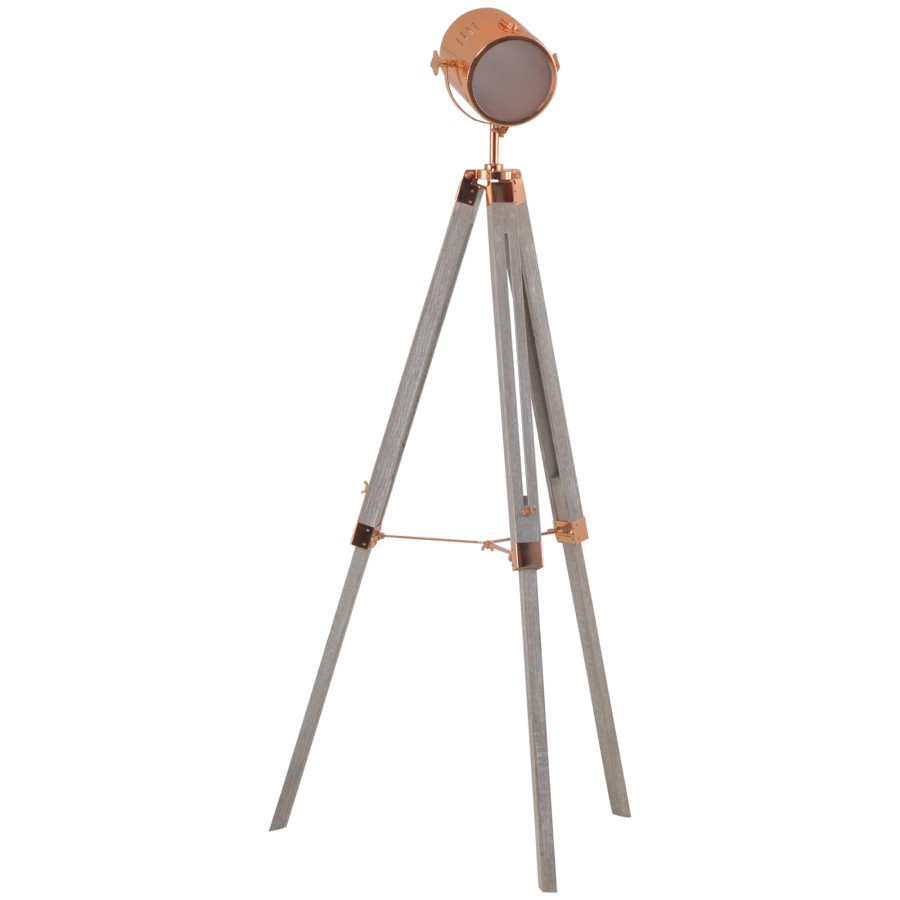 Click to view product details and reviews for Homcom Industrial Tripod Floor Lamp Wood Height Adjustable Spotlight Rose Gold.