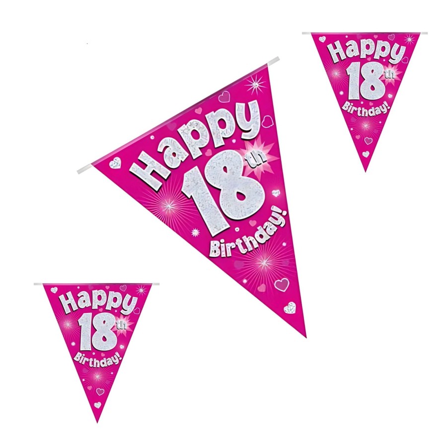Click to view product details and reviews for 18th Birthday Holographic Sparkling Pink Bunting 39m.