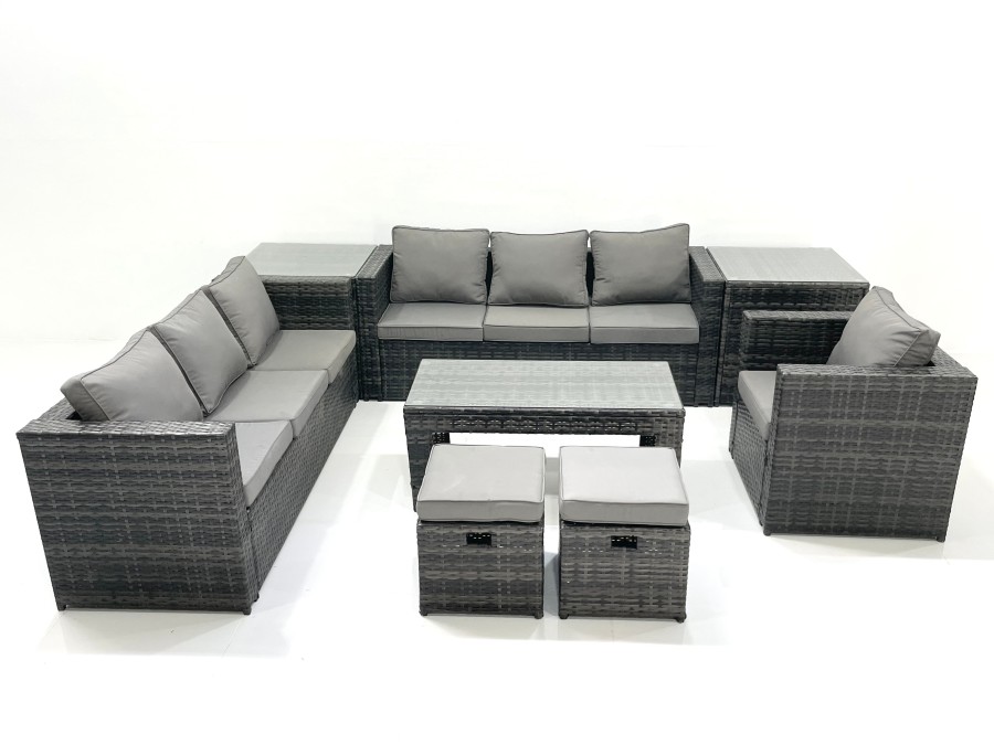 Click to view product details and reviews for Fimous Rattan Garden Furniture Set Outdoor 9 Seater Patio Conversation Sets With Glass Top Coffee Table Stool 2 Side Tables.