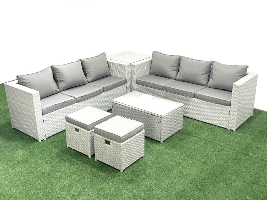 Click to view product details and reviews for Fimous Garden Outdoor Pe Rattan Furniture Set 8 Seater Rattan Garden Sofa Set With 2 Small Footstool Side Table Light Grey Mixed.