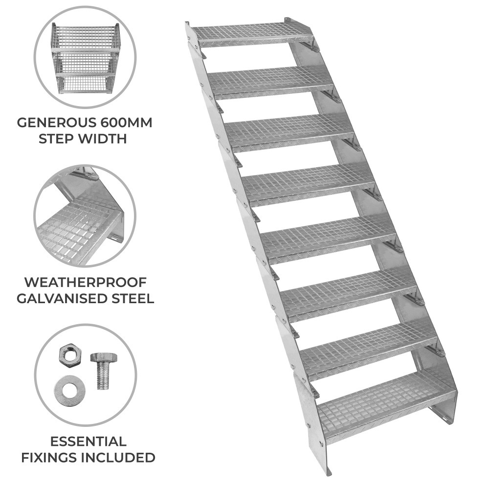 Galvanised Adjustable Steps - 8 Steps 600mm