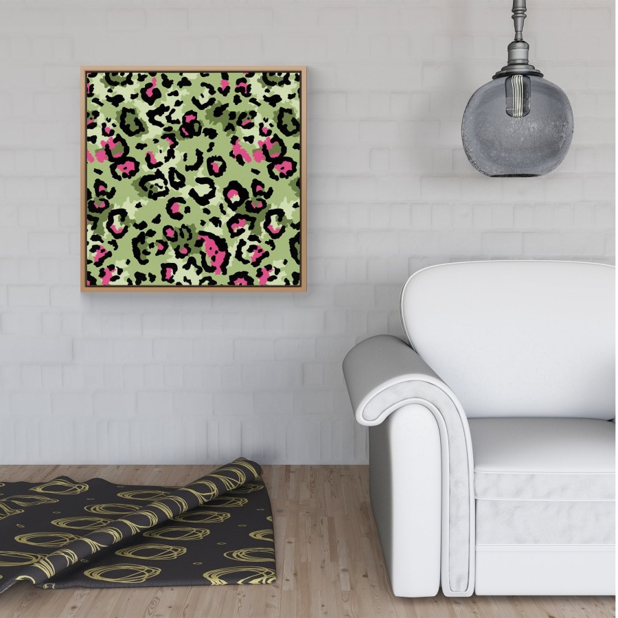 Click to view product details and reviews for Green And Pink Leopard Print Framed Canvas 16 X 16 Pine.