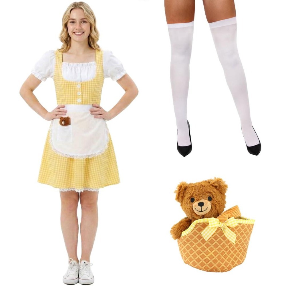 Click to view product details and reviews for Ladies Goldilocks Costume 4 Pcs Dress Stockings Soft Basket Bear Large.