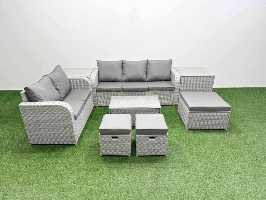Click to view product details and reviews for Fimous 8 Seater Pe Rattan Wicker Garden Furniture Patio Conservatory Sofa Set With Rectangular Coffee Table 3 Seater Sofa Love Sofa 3 Stool 2 Side Tab.