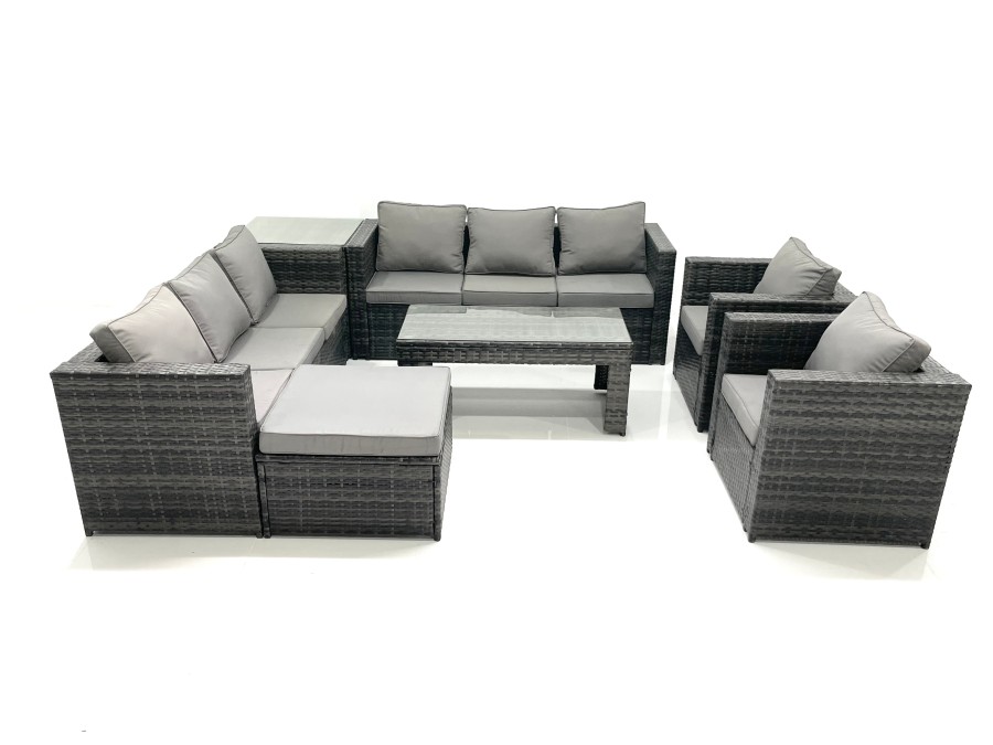 Click to view product details and reviews for Fimous Rattan Garden Furniture Sofa Set With Coffee Table Armchair Side Table Big Footstool Dark Grey Mixed.