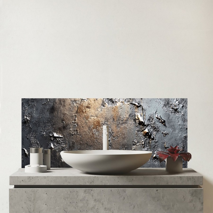 Click to view product details and reviews for Grey Gold Textures Glass Bathroom Splashback.