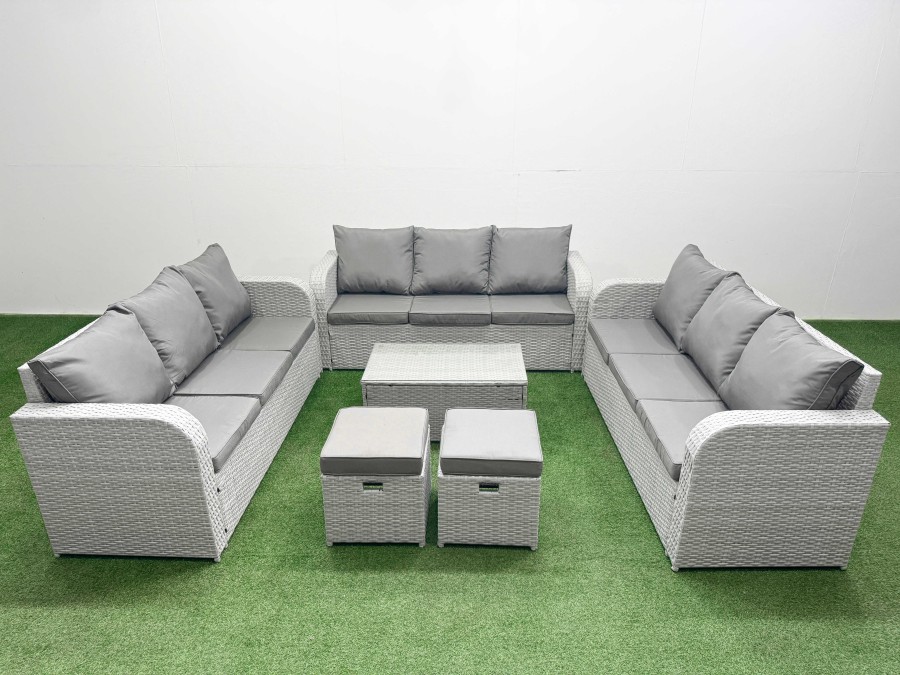 Click to view product details and reviews for Fimous Pe Rattan Lounge Sofa Set 11 Seater Outdoor Garden Furniture Set With Rectangular Coffee Table 3 Seater Sofa 2 Stools Light Grey. Click to view product details and reviews for Fimous Pe Rattan Lounge Sofa Set 11 Seater Outdoor Garden Furniture Set With Rectangular Coffee Table 3 Seater Sofa 2 Stools Light Grey.