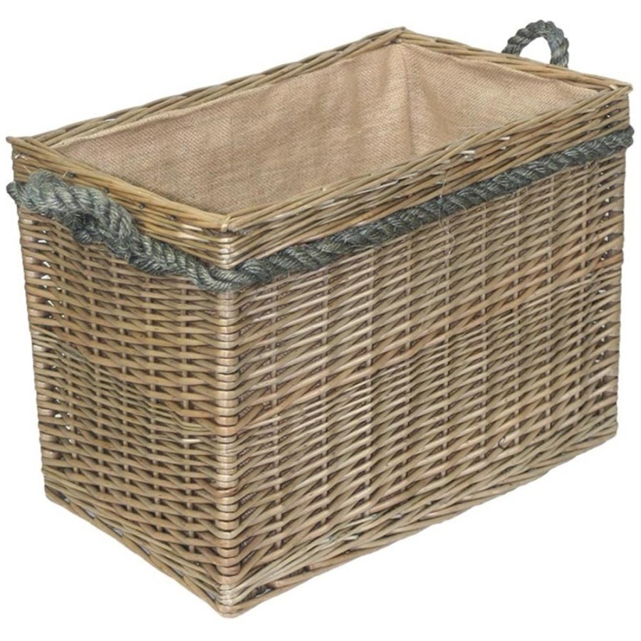 Red Hamper Rectangular Rope Handled Wicker Log Basket - Large
