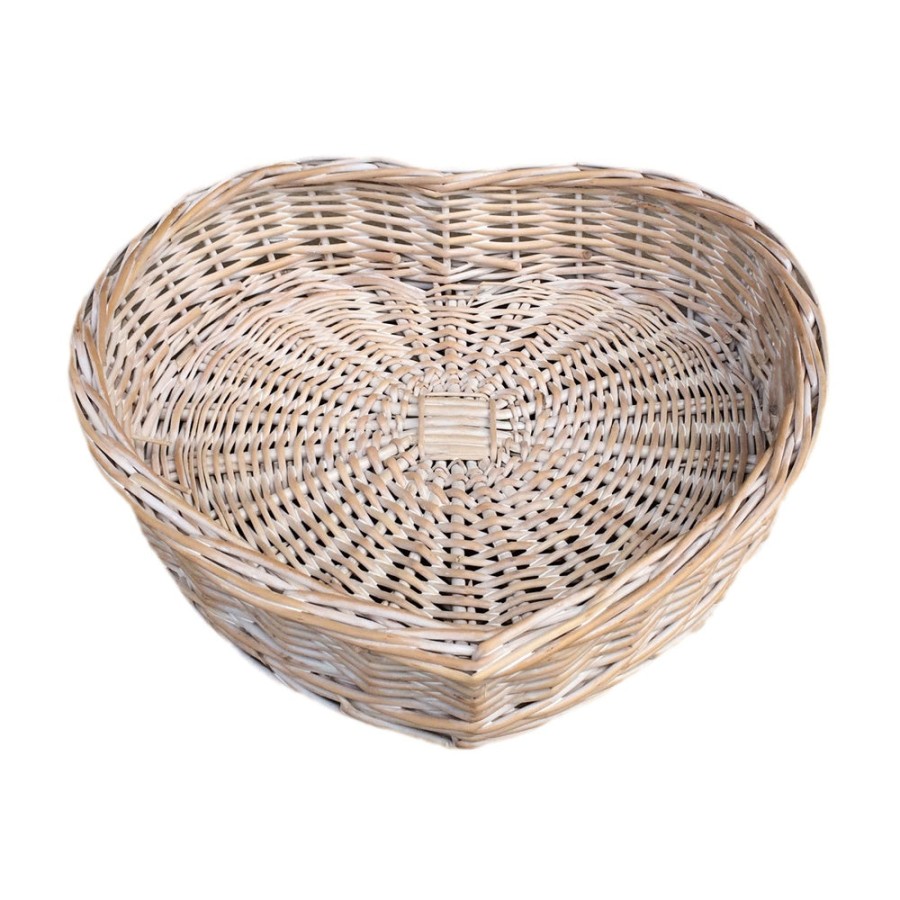 Red Hamper White Wash Heart Shaped Wicker - Large