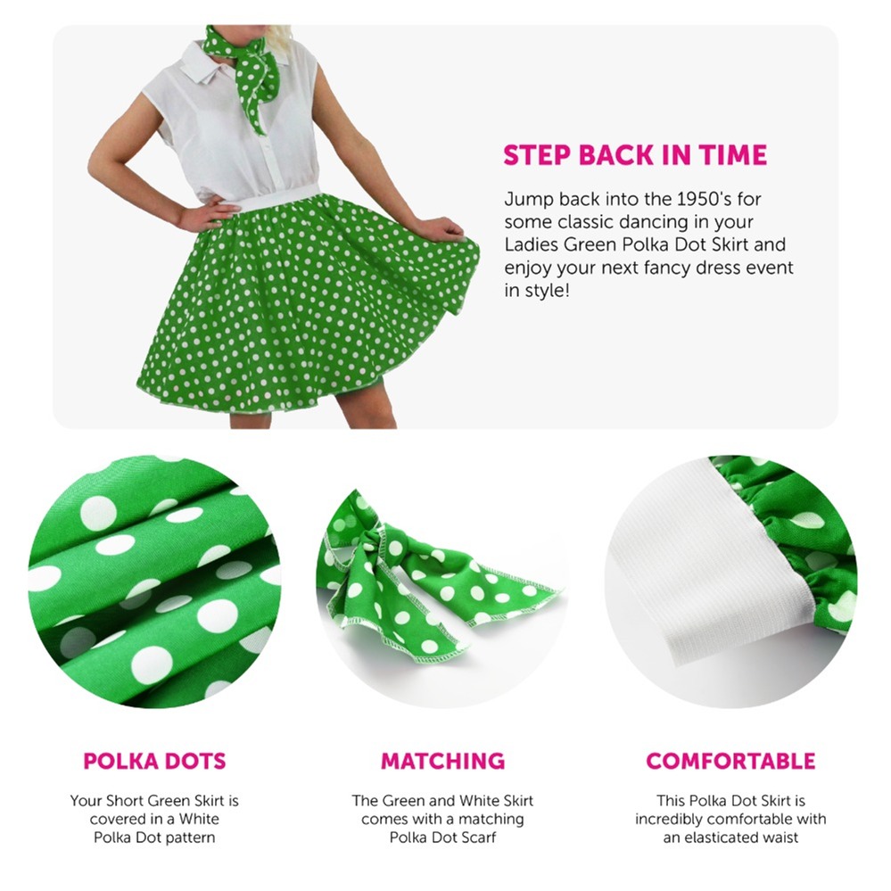 Ladies 1950's Green Polka Dot Skirt
