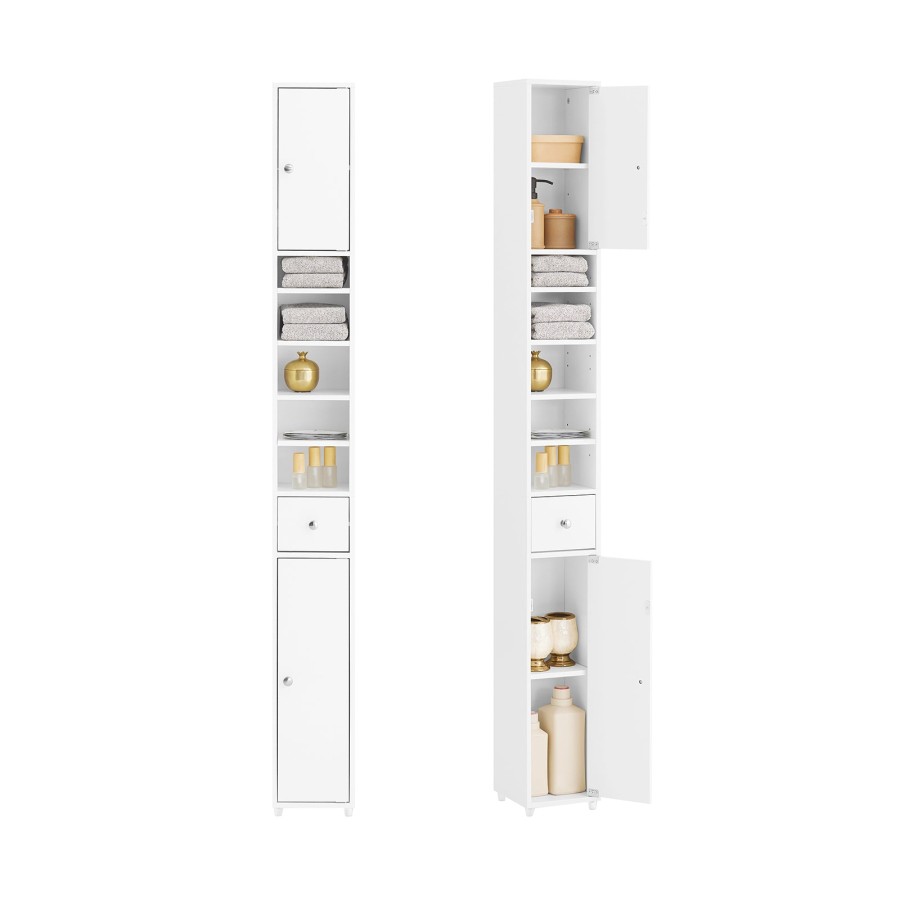 Click to view product details and reviews for Sobuy Bzr34 Ii W Tall Bathroom Cabinet 20cm Wide Freestanding Slim Bathroom Storage Unit Water Resistant Mdf With Adjustable Shelves And Drawer C.