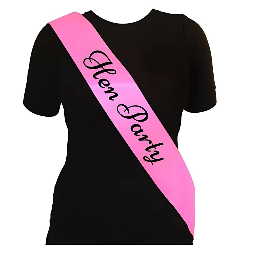 Click to view product details and reviews for Hen Party Sash Pink With Black Writing.