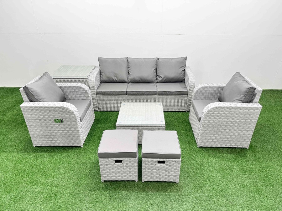 Click to view product details and reviews for Fimous Pe Rattan Garden Furniture Set Reclining Chair Sofa Lounge Sofa Set Square Coffee Table Side Table 2 Small Stools Light Grey. Click to view product details and reviews for Fimous Pe Rattan Garden Furniture Set Reclining Chair Sofa Lounge Sofa Set Square Coffee Table Side Table 2 Small Stools Light Grey.