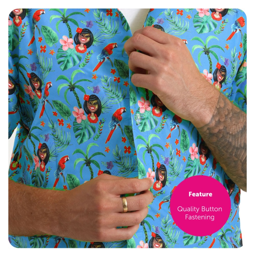 Adults Hawaiian Costume | 3 Pcs | Unisex Blue Hawaiian Print Shirt, Sailor Hat & Sunglasses