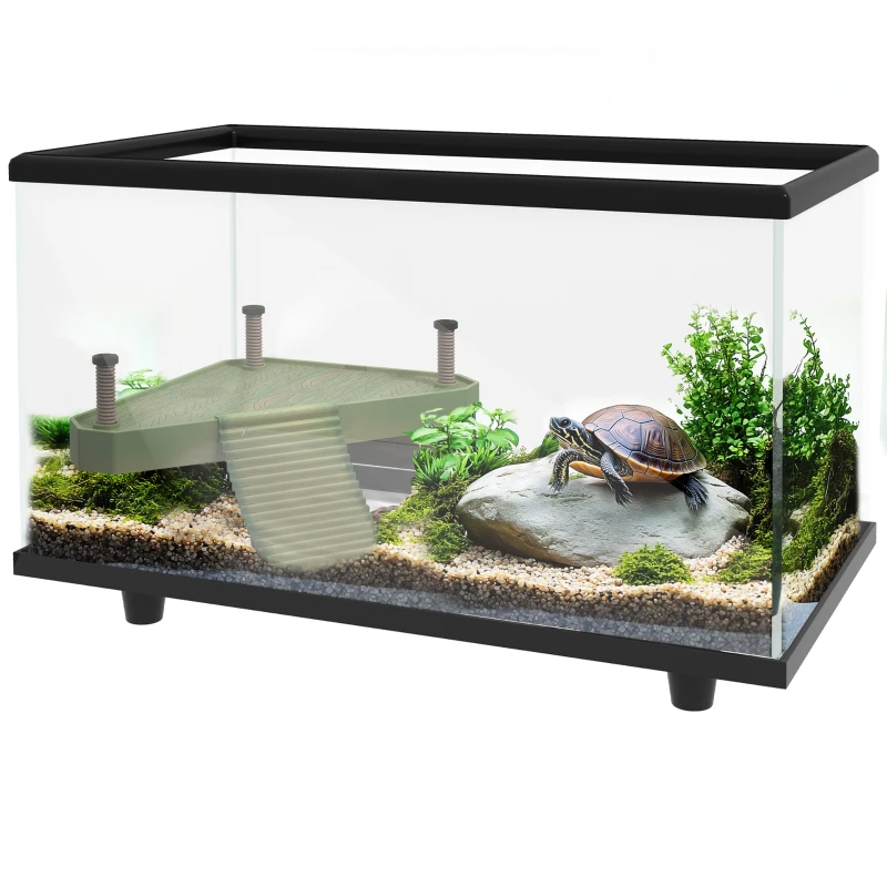 Click to view product details and reviews for 28l Glass Turtle Tank Aquarium With Basking Platform Easy Drain Strip Patch Thermometer Pawhut.