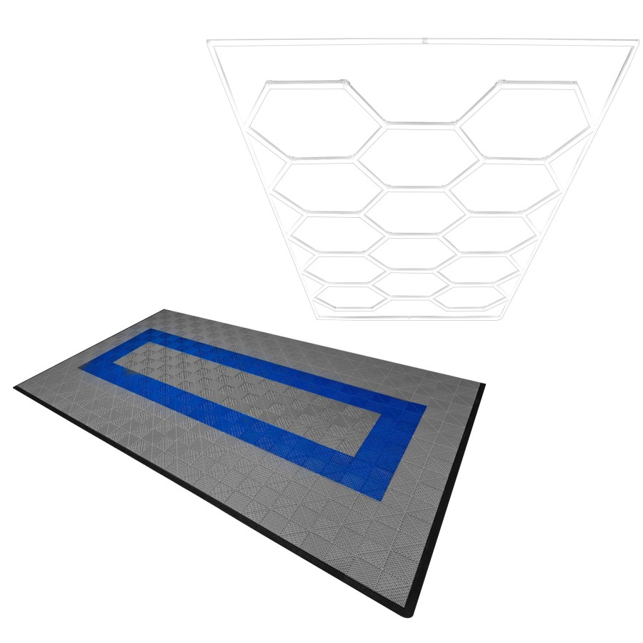 Click to view product details and reviews for Hexagon Led Light Vented Garage Floor Tiles With Edges 90 Grey 30 Blue.