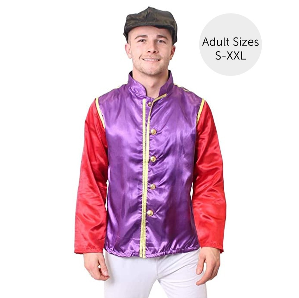 Adults Purple & Red Jockey Costume - with White Trousers, Boot Covers & Black Goggles