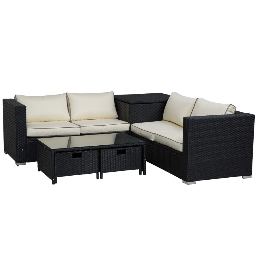 Click to view product details and reviews for Outsunny 4 Pcs Rattan Wicker Garden Furniture Patio Sofa Storage Table Set W 2 Drawers Coffee Table Great Cushioned 4 Seats Corner Sofa Black.