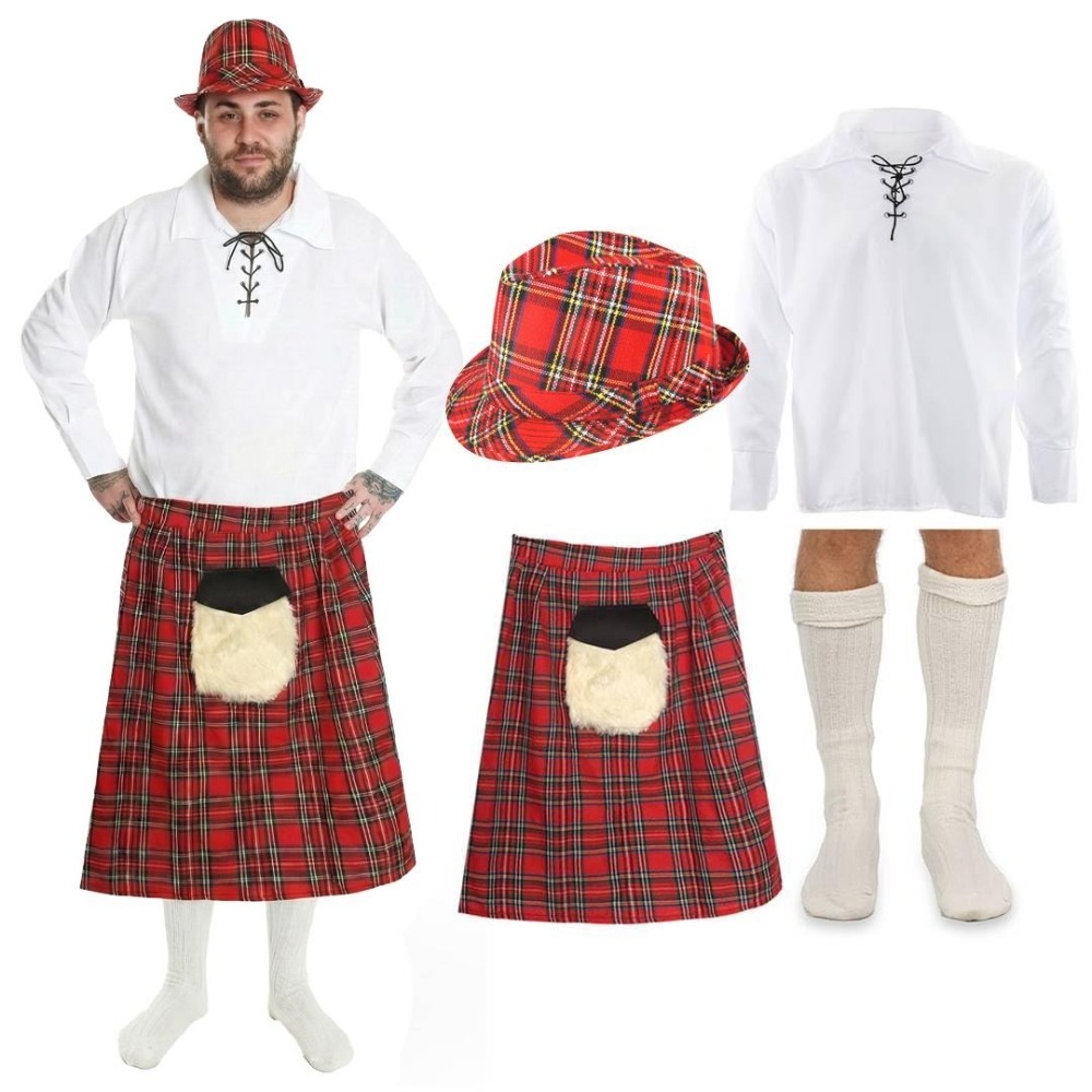 Click to view product details and reviews for Mens Scottish Costume 4 Pcs Shirt Kilt Hat Socks Large.