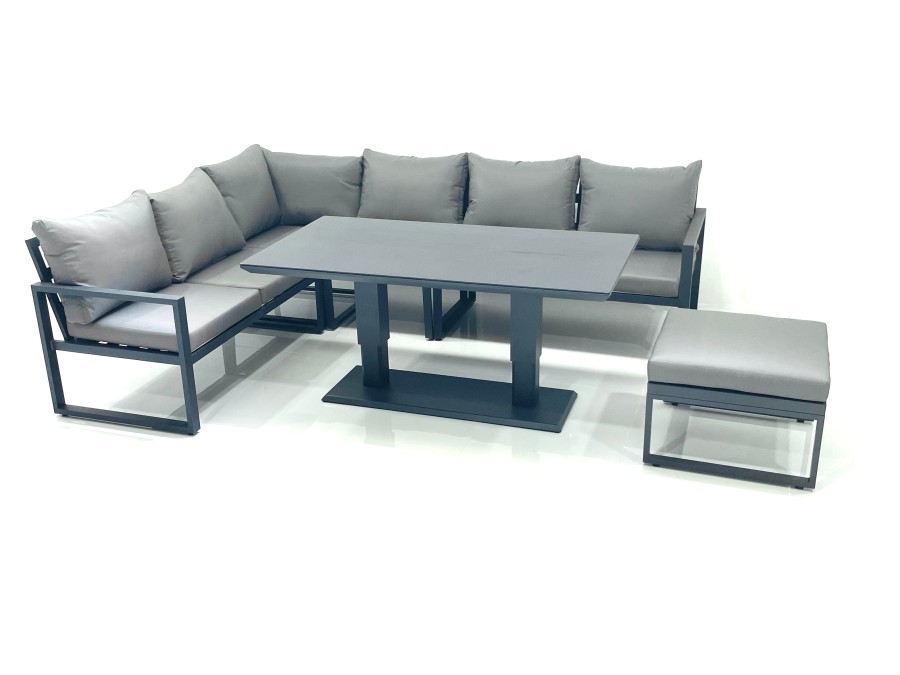 Click to view product details and reviews for Fimous Aluminum Outdoor Garden Furniture Set Corner Sofa Big Footstool Adjustable Rising Lifting Dining Table Sets Dark Grey.