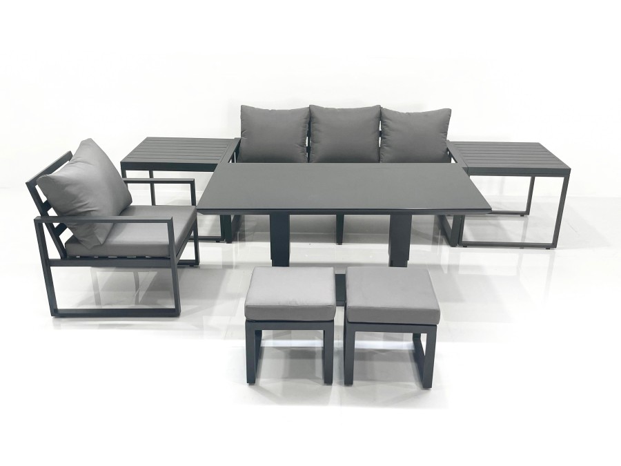 Click to view product details and reviews for Fimous 6 Seater Garden Sofa Set Aluminium Furniture Rising Dining Tabe Set With Chair 2 Side Table 2 Small Footstools Dark Grey.